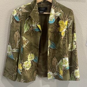 Peck & Peck Green Floral Blazer with Yellow and Blue Accents